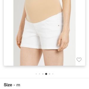 Motherhood Maternity over bump white denim shorts